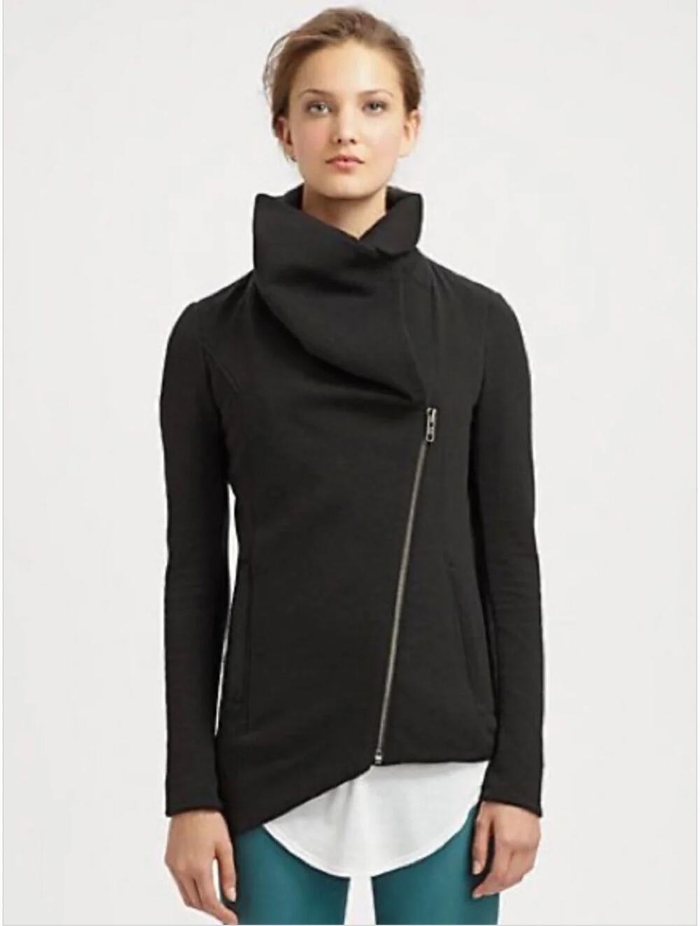 Helmut Lang Villous Asymmetric Zip Moto Jacket Black size M